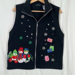 Vintage 90’s Winter Snowman Vest with embroidered and beaded presents snowflakes